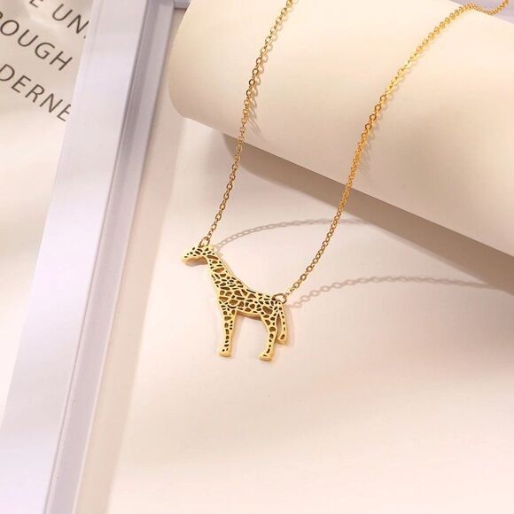 Geometric Giraffe Pendant Necklace in Gold - Picture 4 of 5